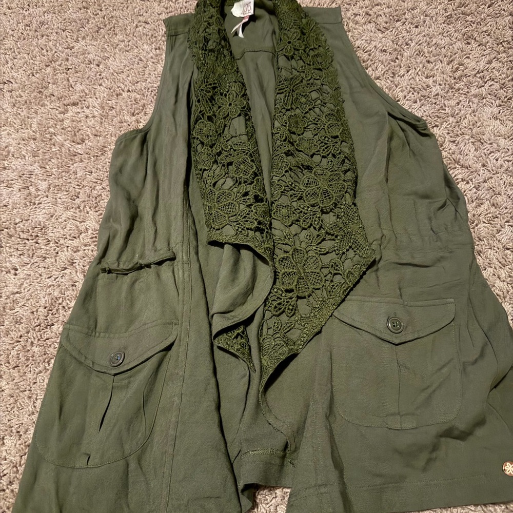 Matilda Jane Olive Green Vest with Lace Detail